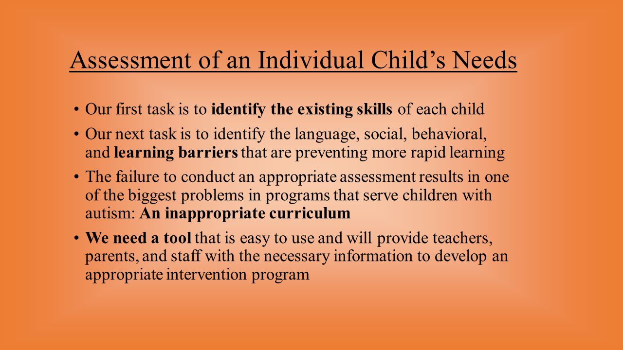 Assessment of an Individual Child’s Needs