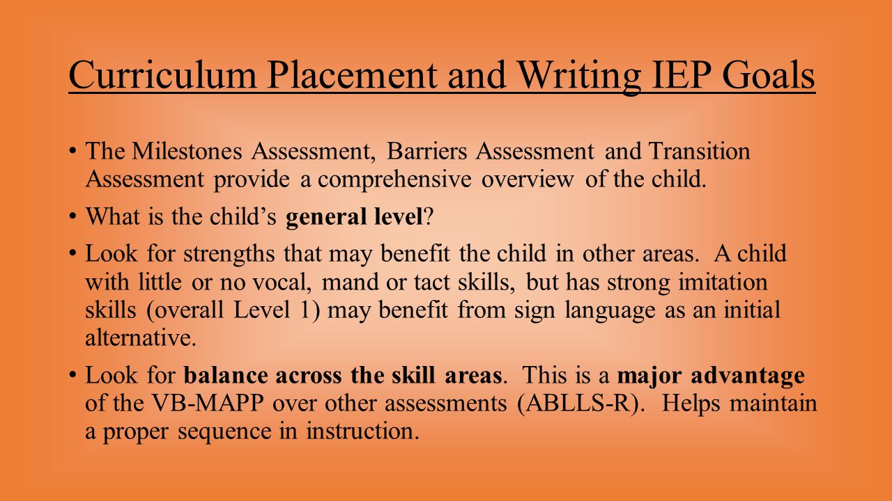 Curriculum Placement and Writing IEP Goals