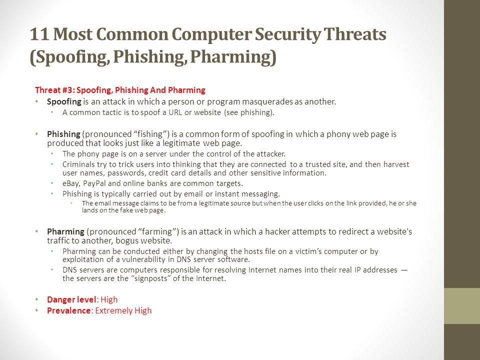 11 Most Common Computer Security Threats (Spoofing, Phishing, Pharming)