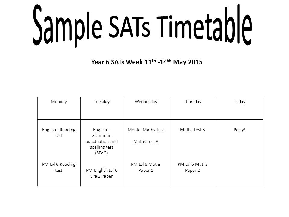 Year 6 SATs Week 11th -14th May 2015