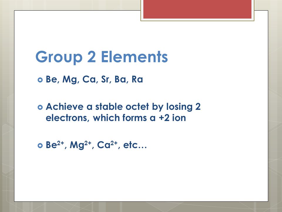 Group 2 Elements Be, Mg, Ca, Sr, Ba, Ra