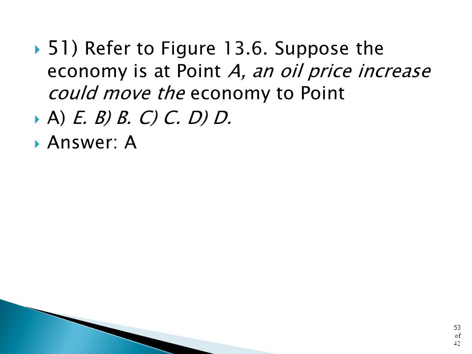 51) Refer to Figure Suppose the economy is at Point A, an oil price increase could move the economy to Point