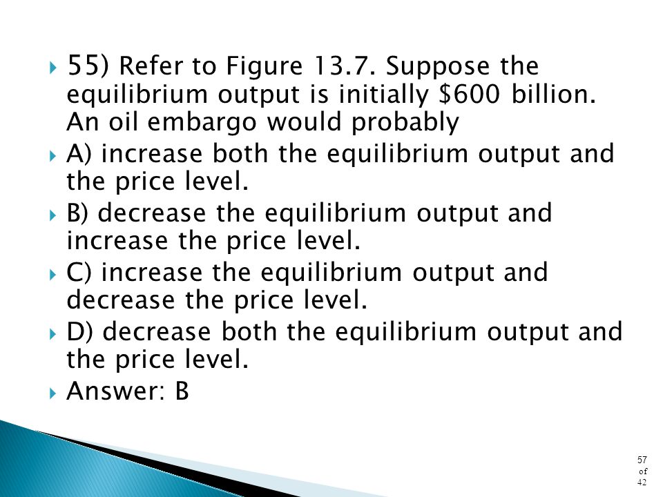 55) Refer to Figure Suppose the equilibrium output is initially $600 billion. An oil embargo would probably