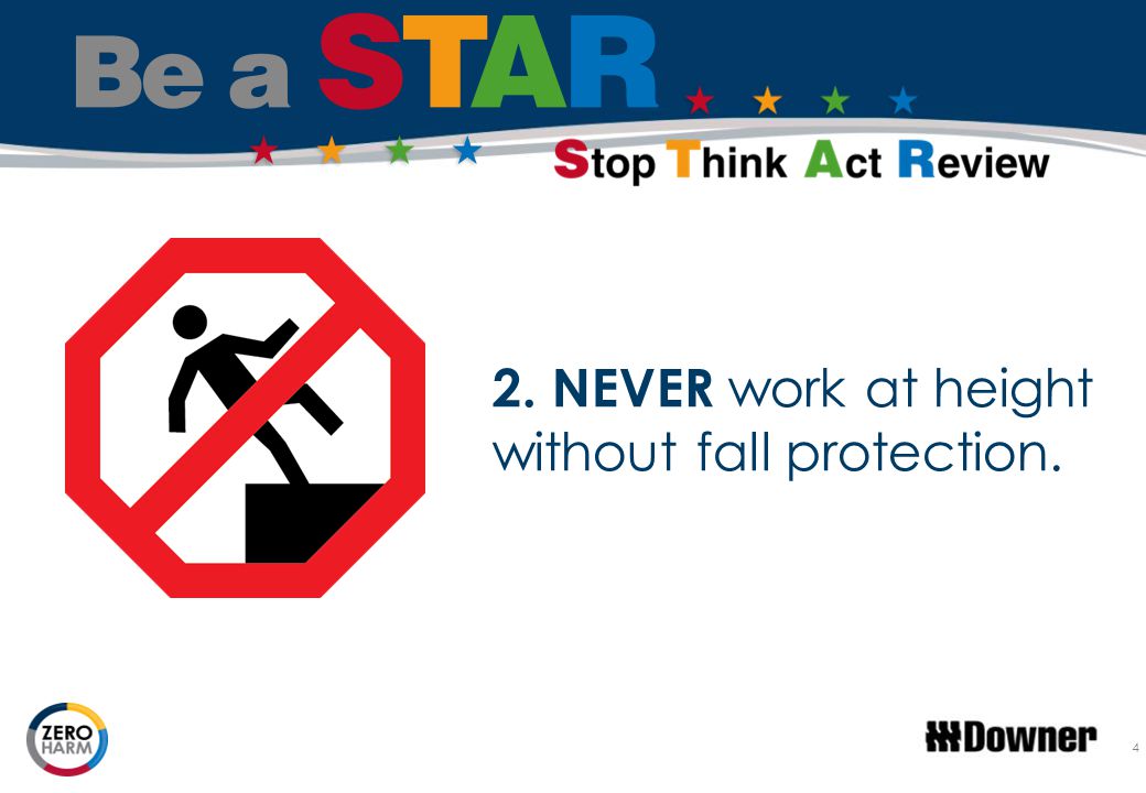 2. NEVER work at height without fall protection.