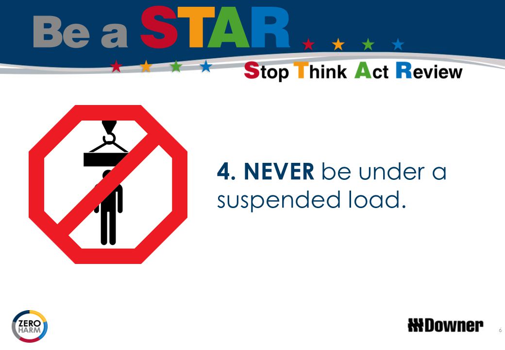 4. NEVER be under a suspended load.
