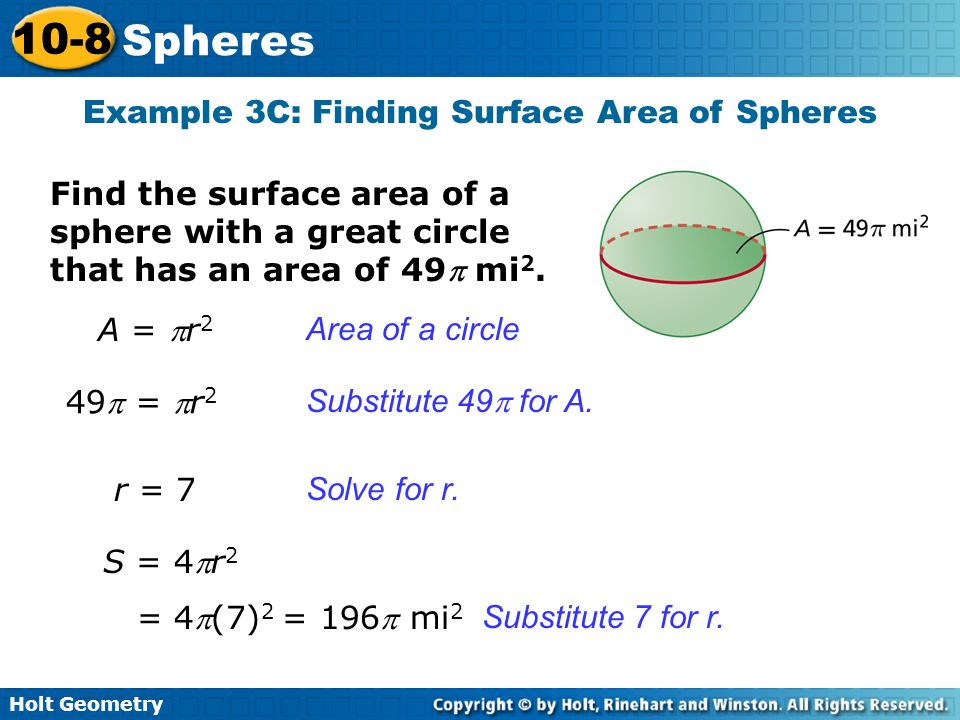 Example 3C: Finding Surface Area of Spheres