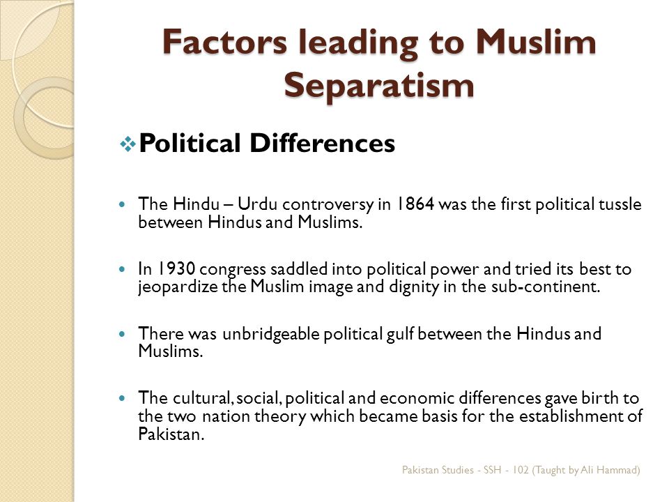Factors leading to Muslim Separatism