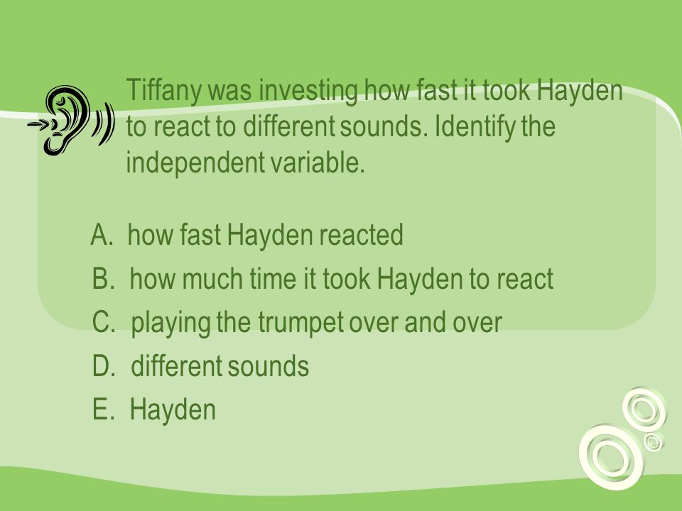 Tiffany was investing how fast it took Hayden to react to different sounds.