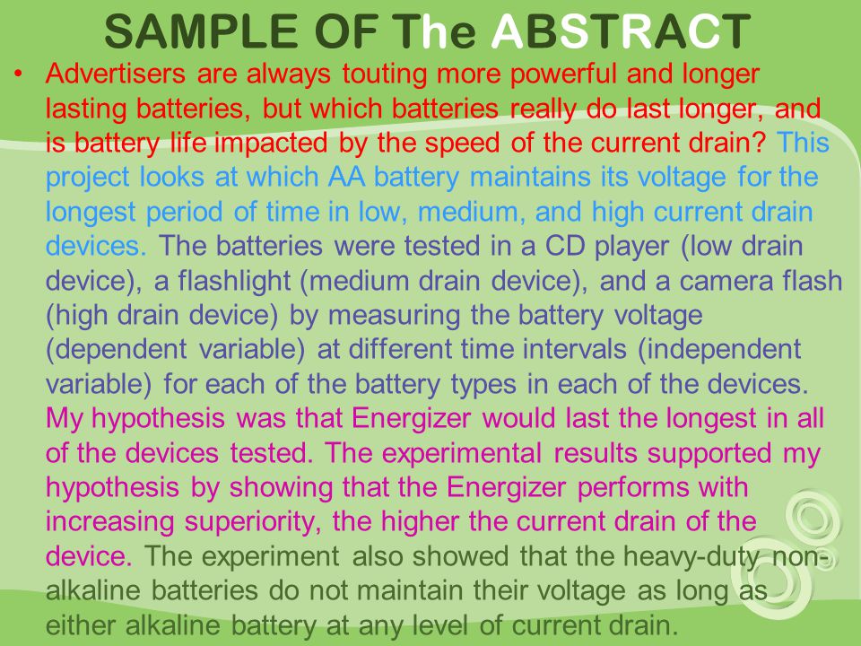 SAMPLE OF The ABSTRACT