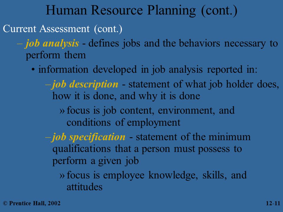 Human Resource Planning (cont.)