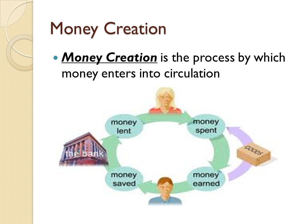 Money Creation Money Creation is the process by which money enters into circulation