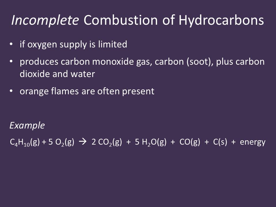 Incomplete Combustion of Hydrocarbons