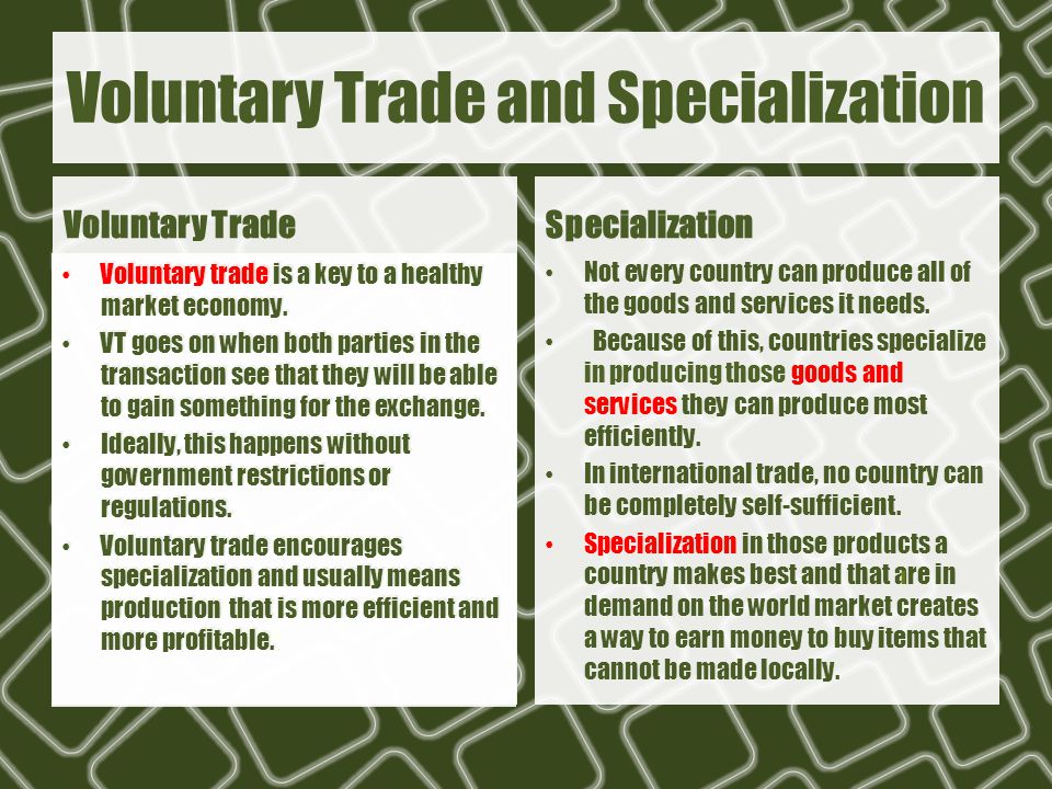 Ss7E2: The Student Will Explain How Voluntary Trade Benefits Buyers And Sellers In Africa. A. Explain How Specialization Encourages Trade Between. - Ppt Video Online Download