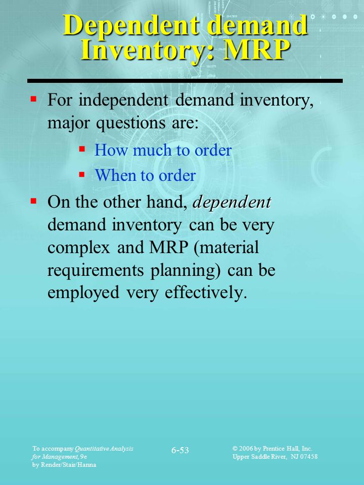 Dependent demand Inventory: MRP