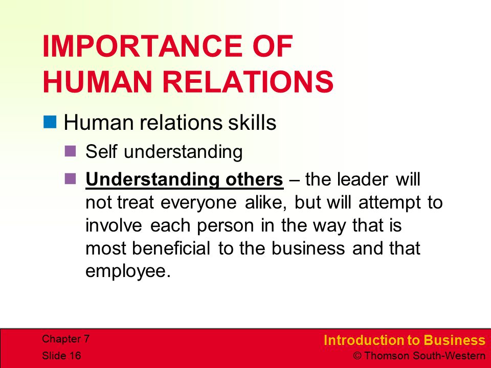 IMPORTANCE OF HUMAN RELATIONS