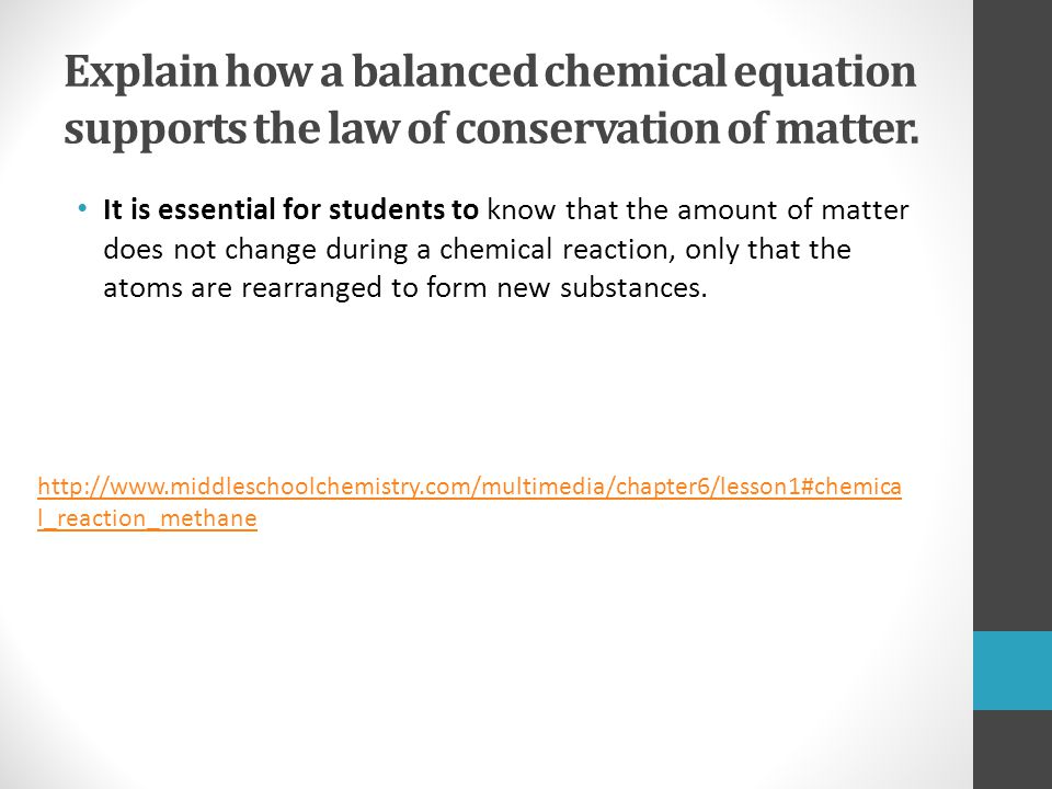 Explain how a balanced chemical equation supports the law of conservation of matter.
