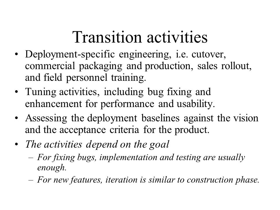 Transition activities