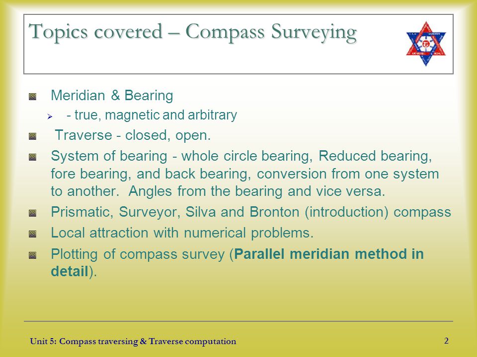 Unit 3 Compass Survey Ppt Download - topics covered compass surveying