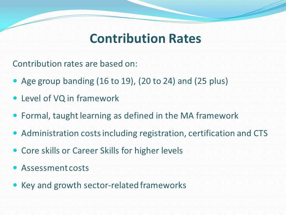Contribution Rates Contribution rates are based on: