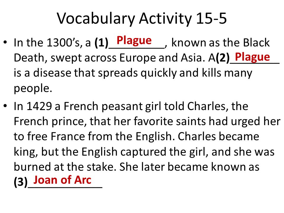 Vocabulary Activity 15-5 Plague
