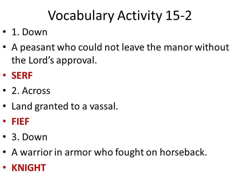 Vocabulary Activity Down