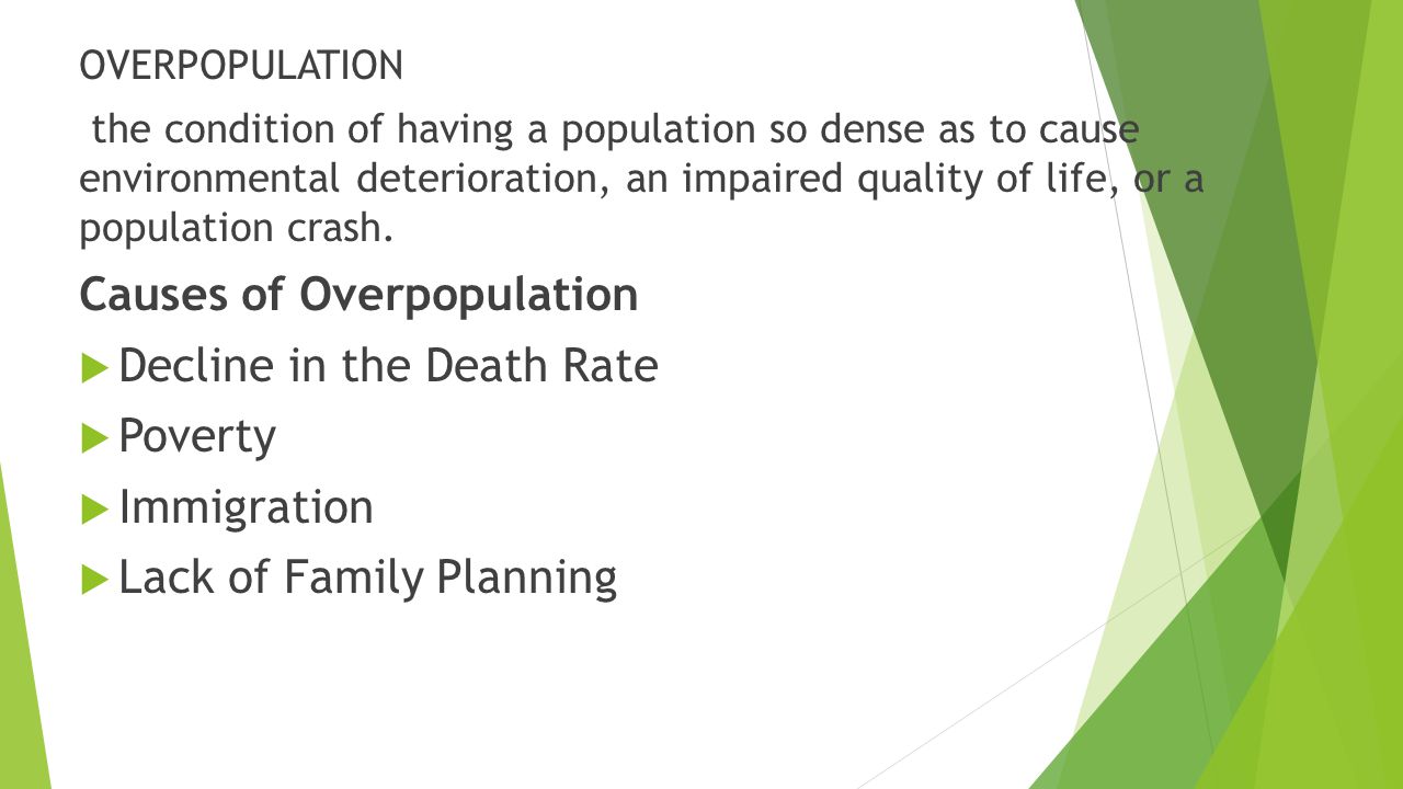 Causes of Overpopulation Decline in the Death Rate Poverty Immigration