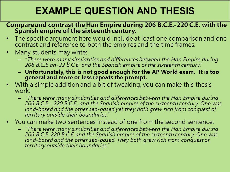 EXAMPLE QUESTION AND THESIS
