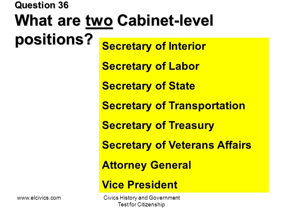 Question 36 What are two Cabinet-level positions