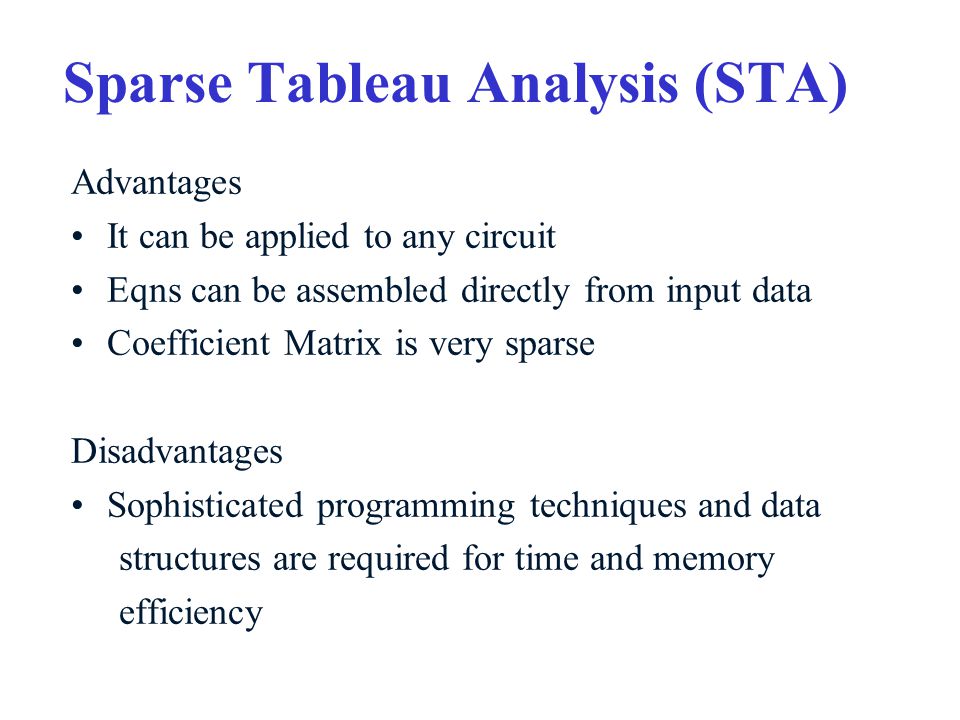 Sparse Tableau Analysis (STA)