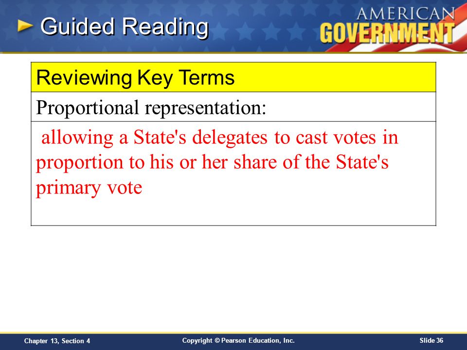 Guided Reading Reviewing Key Terms Proportional representation: