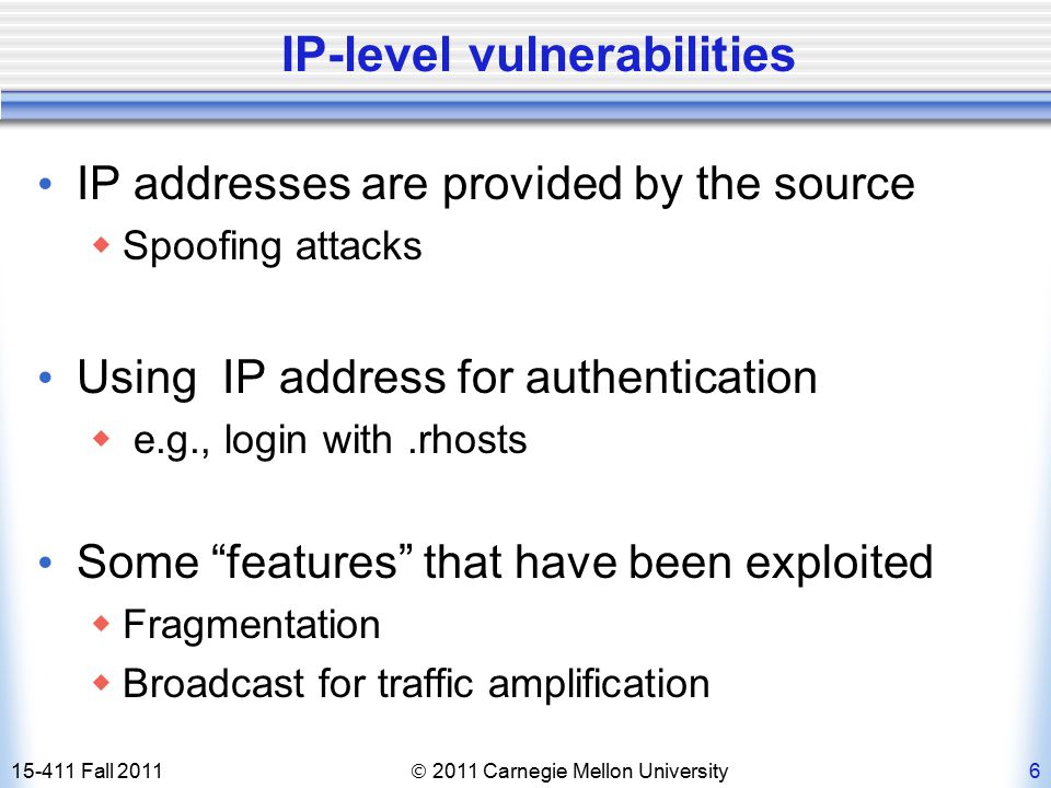 Security With slides from: Debabrata Dash, Nick Feamster, Vyas Sekar ...