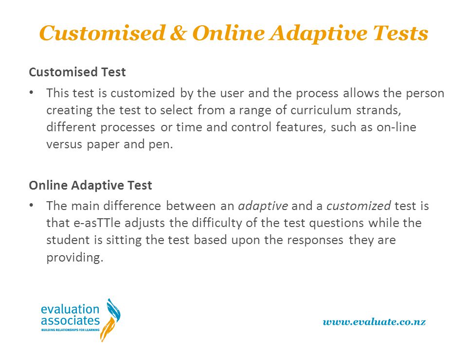 Customised & Online Adaptive Tests
