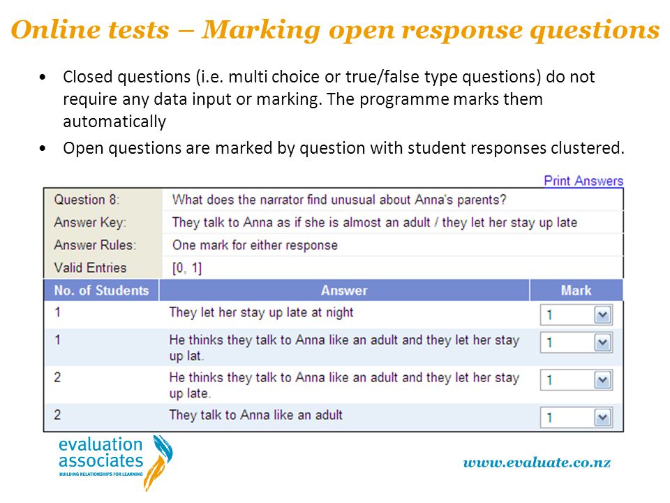 Online tests – Marking open response questions