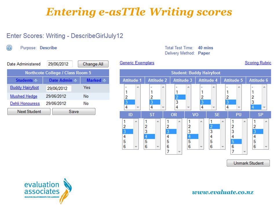 Entering e-asTTle Writing scores
