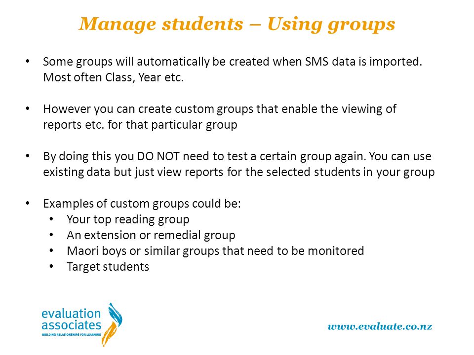 Manage students – Using groups