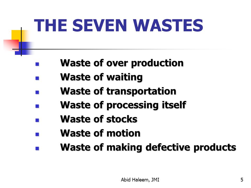 THE SEVEN WASTES Waste of over production Waste of waiting