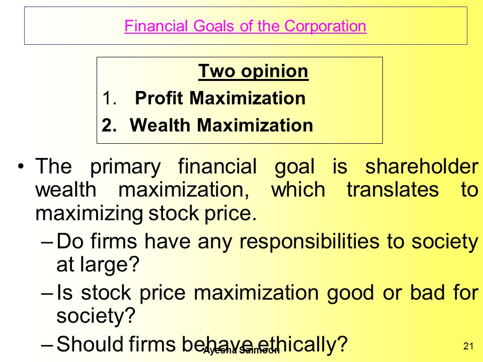 Financial Goals of the Corporation
