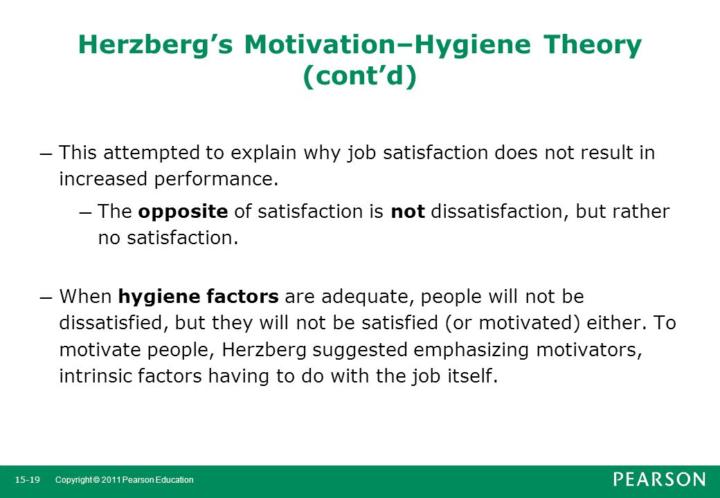 Herzberg’s Motivation–Hygiene Theory (cont’d)