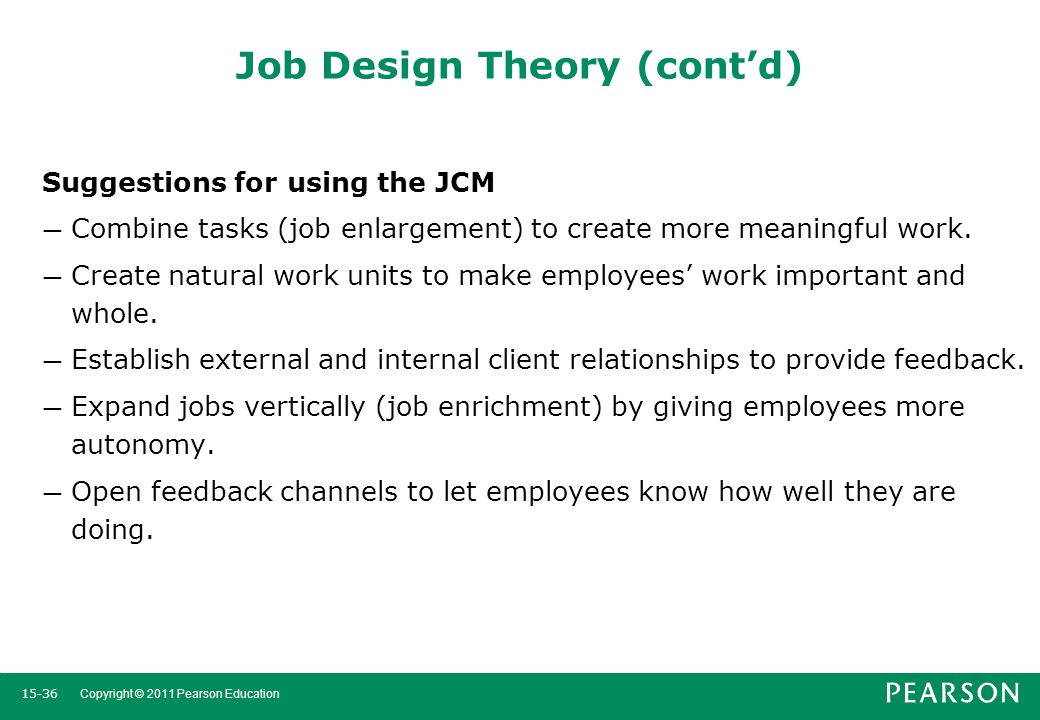 Job Design Theory (cont’d)