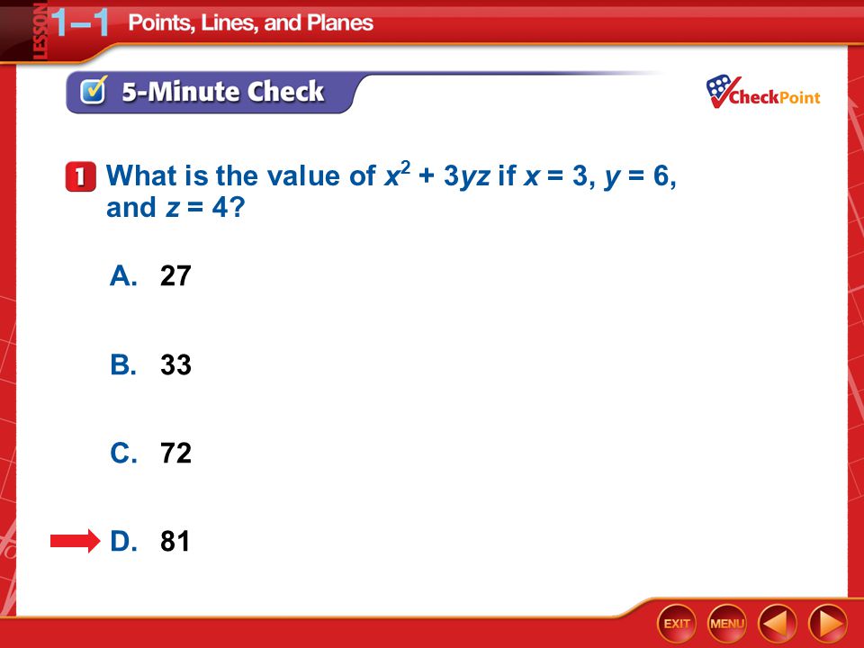 What is the value of x2 + 3yz if x = 3, y = 6, and z = 4