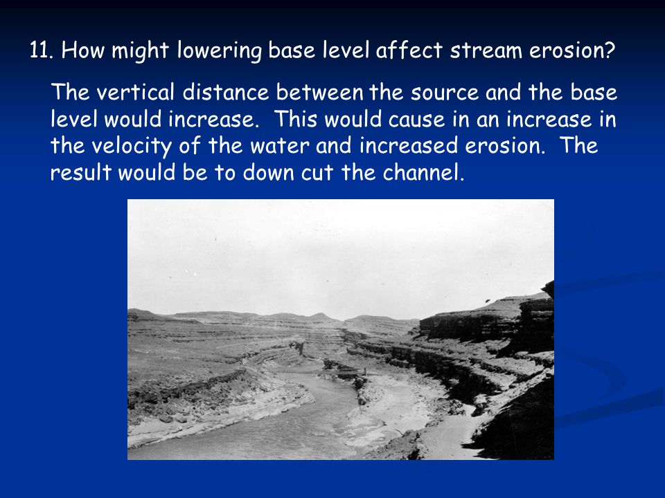 11. How might lowering base level affect stream erosion