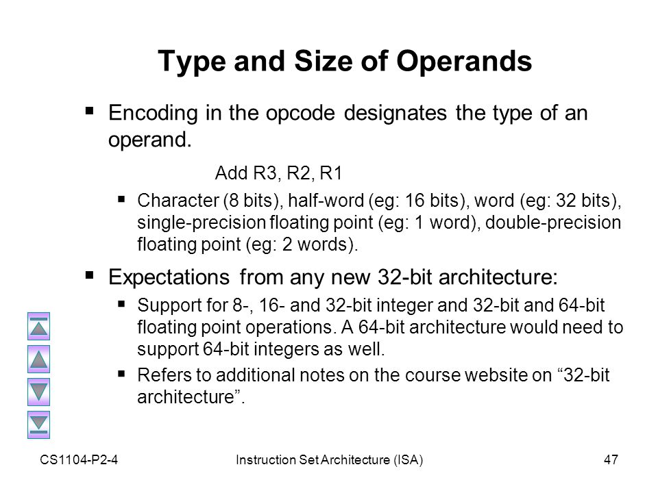 Type and Size of Operands