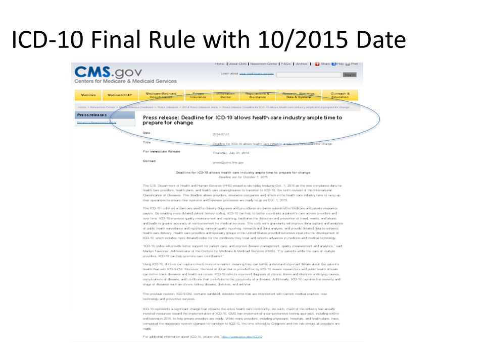 ICD-10 Final Rule with 10/2015 Date