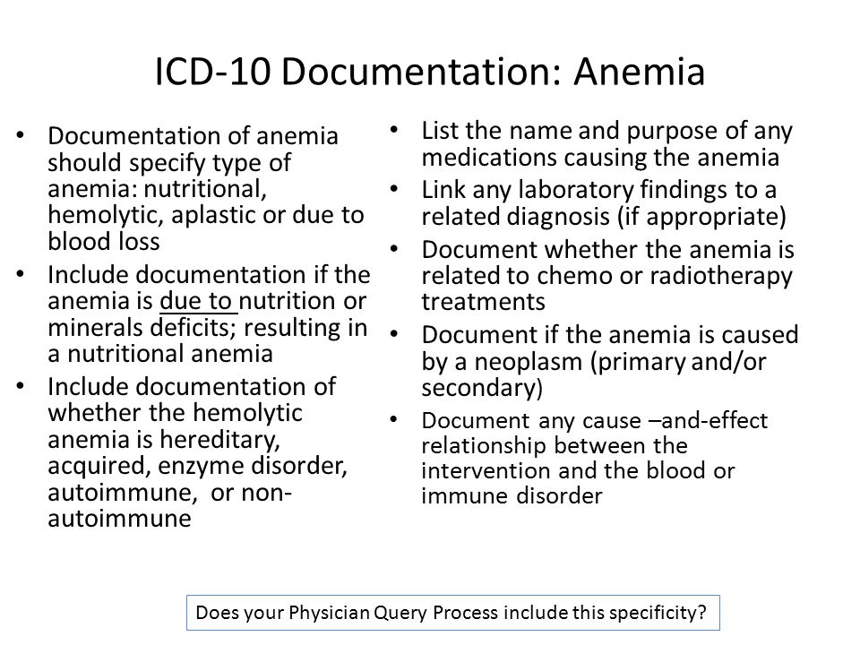 ICD-10 Documentation: Anemia