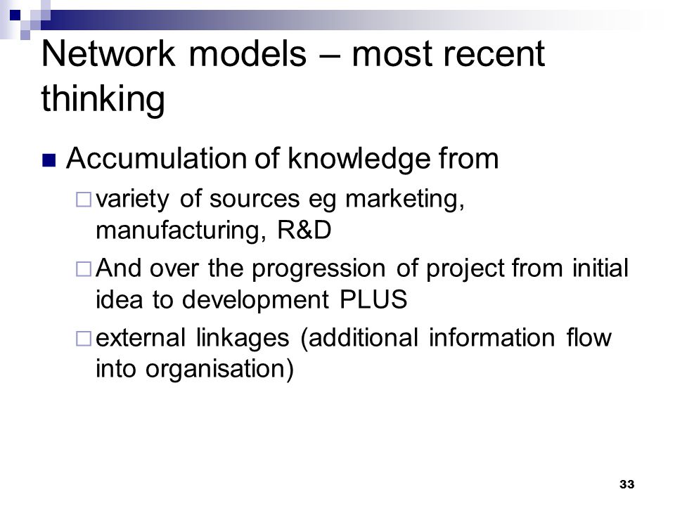 Network models – most recent thinking