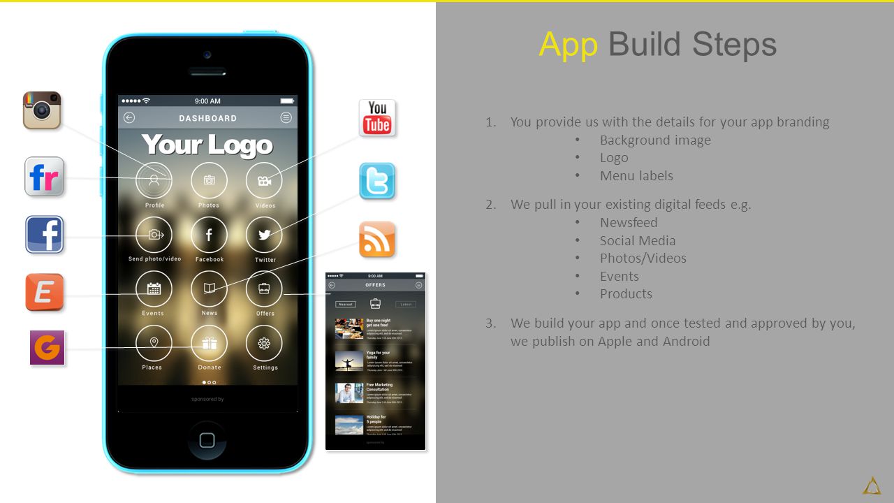 App Build Steps You provide us with the details for your app branding
