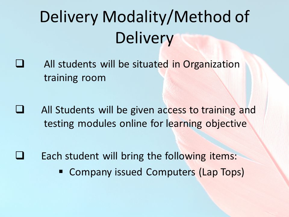 Delivery Modality/Method of Delivery