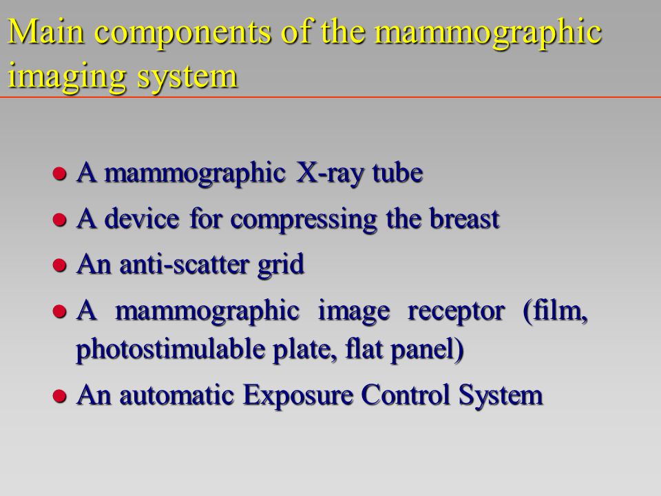 Main components of the mammographic imaging system