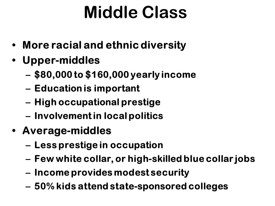 Middle Class More racial and ethnic diversity Upper-middles