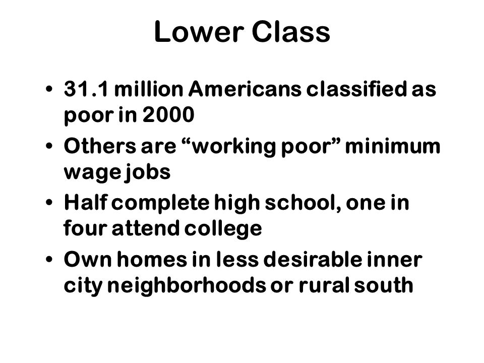 Lower Class 31.1 million Americans classified as poor in 2000